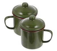 iplusmile Tazas De Esmalte Vintage 5.31X3.93X3.54In Juego De 2 Con Tapa Taza De Agua MultifuncióN Para Camping Y Desayuno PortáTil
