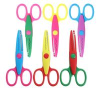 iplusmile Tijeras de Seguridad para Manualidades y Scrapbooking, Set de 12 Piezas 6 Patrones Mixtos, Hojas de Acero Inoxidable, Mango de Plástico y Madera, Ideales para Estudiantes y Uso