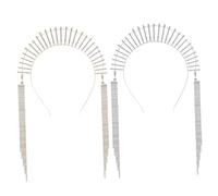 iplusmile Tocado De Diosa Diadema De Gemas De Imitación 2 Piezas Tamaño Único Colores Dorado y Plateado Borlas Para Mujer Ocasión Boda y Fiesta