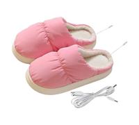 iplusmile Zapatillas Calefactoras USB para Interior Reutilizables y Cómodas Zapatos Eléctricos de Plumón para Pies Calientes Invierno Protección Segura para Oficina y Hogar Color Rosa