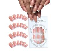 IPNSDON 2 pcs uñas adhesivas cuadradas, juego de 24 pegatinas de uñas francesas, pegatinas de uñas francesas desnudas cuadradas cortas con pegamento de uñas, adecuadas para manicura femenina