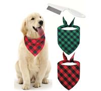 IPNSDON - Toalla triangular clásica de algodón a cuadros para perros, 2 unidades, bandana ajustable para el vientre, toalla triangular con 1 peine para el pelo para perros de diferentes tamaños