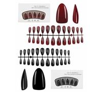 IPNSDON Uñas postizas a presión en color negro y burdeos, largo medio, forma almendrada, vienen con pegamento para uñas y lima de uñas.