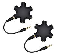 iPobie 2Pcs Divisor de Auriculares Con 5 Salidas - Conector Jack 3.5 mm Para Múltiples Dispositivos - Negro