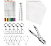 iPobie 53 Piezas Kit Hojas de Plástico Termocontraíble,Plastico Magico Shrink Plastic,Incluye Papel de Película Retráctil,Perforadora,Lápiz,Llaveros,Hacer Llaveros para Manualidades DIY