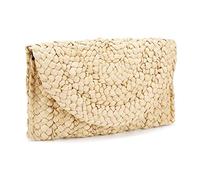 iPobie - Bolsa de embrague de paja, playa, bolsos de mano, mensajero, tejido retro, para damas de embrague, M, paja, M, pajita, M, Paja