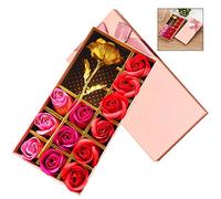 iPobie Regalos románticos 12 Piezas Jabón Rosa y Hoja de Oro de 24 k Flores Regalo para Fiestas Boda San Valentín Aniversario Cumpleaños