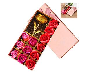 iPobie Regalos románticos 12 Piezas Jabón Rosa y Hoja de Oro de 24 k Flores Regalo para Fiestas Boda San Valentín Aniversario Cumpleaños
