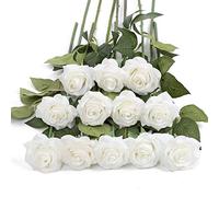 IPOPU Ramo de Rosas Artificiales de Seda de látex Artificial de Tacto Real, 10 Unidades, para el hogar, Boda, Fiesta, jardín, decoración de hortensias para Bricolaje (12 Unidades), Color Blanco