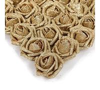 IPOPU Rosas Doradas con Purpurina, 25 Rosas de Espuma con Purpurina, Rosas de Espuma con Tallo para Bricolaje, Boda, Ramo de Novia, decoración de Fiesta en el hogar (Dorado)