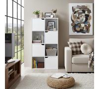 IPOTIUS Libreria de 4 Niveles, Estanteria Almacenaje con 8 Compartimentos, con 4 Puertas, Organizador de Libros y Juguetes para Dormitorio, Oficina o Estudio, Blanco, 60 x 30 x 120 cm
