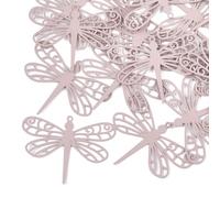 Ipotkitt 10 dijes rosados de acero inoxidable 430 con filigrana y libélula, animales, insectos, huecos, para hacer joyas, pulseras, collares, aretes, llaveros, manualidades