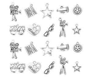 Ipotkitt 100 dijes de comedia y tragedia antigua, 10 estilos, dijes de Mardi Gras, máscara de drama, proyector, dijes de estrella, bricolaje para hacer joyas y manualidades
