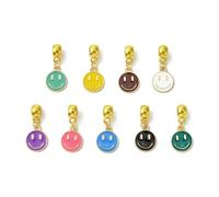 Ipotkitt 100 dijes de metal esmaltados con temática de cara feliz al azar, agujero grande, adornos colgantes planos redondos para manualidades, joyería