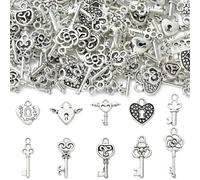 Ipotkitt 100 piezas de 10 estilos de aleación de plata envejecida en forma de corazón con forma de corazón, dijes de estilo tibetano con temática de amor para manualidades, joyas, pulseras, collares