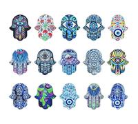 Ipotkitt 15 piezas de 15 estilos azul opaco acrílico Hamsa mano mal de ojo encantos de mano de Miriam Mal de ojo Mal Dijes de Fátima Símbolo de Fátima para hacer joyas de bricolaje