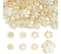 Ipotkitt 160 tapas de cuentas de plástico ABS de 8 estilos, imitación de concha de cerezo, tapas de cuentas florales bronceadas para hacer ramos joyas