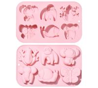 Ipotkitt 2 moldes de silicona de dibujos animados rosados con forma de mariposa, elefante, rana, moldes de silicona para galletas de animales, moldes de chocolate para manualidades, fiestas