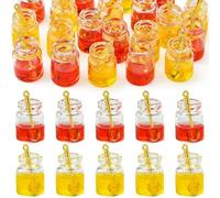 Ipotkitt 20 mini dijes de resina para tarro de mermelada, 2 estilos, colgantes de miel rojo y amarillo con cuchara dorada, dijes de comida en miniatura 3D para hacer joyas, collares y manualidades