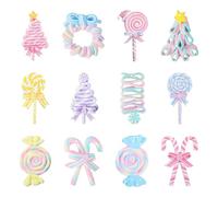 Ipotkitt 24 piezas de recortes de madera de caramelo de Navidad con cuerda | 12 estilos, adornos colgantes de madera, decoración colgante de bastón de caramelo para árbol de Navidad, fiesta de dulces