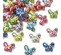Ipotkitt 30 cuentas de mariposa acrílicas iridiscentes al azar con estampado de leopardo, animales, insectos, resortes, cuentas espaciadoras para manualidades, pulseras, collares, aretes, bisutería