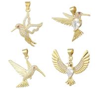 Ipotkitt 4 dijes de latón con circonita cúbica de 4 estilos, diseño de colibrí y pájaro pequeño para collares, pulseras, aretes, joyería, manualidades