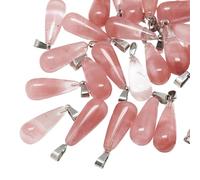 Ipotkitt 5 dijes de gota de cristal de cuarzo de cerezo con fianzas a presión de acero inoxidable con forma de lágrima para hacer joyas, pulseras, collares, aretes, manualidades