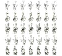 Ipotkitt 50 piezas, 5 estilos, dijes de gesto de mano de plata antigua, aleación, OK, te quiero, rezo, paz, señales de lenguaje de señas, dijes de lenguaje de señas para hacer joyas, manualidades