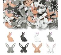 Ipotkitt 80 cuentas de conejo de madera impresas de 8 estilos de cuentas espaciadoras de animales de Pascua para hacer joyas, llaveros, pulseras, collares, aretes, manualidades, decoración del hogar