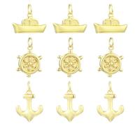 Ipotkitt 9 dijes de latón de 3 estilos de timón y barco, ancla náutica, timón, marinero, ancla para hacer joyas, pulseras, manualidades, collares, aretes, llaveros