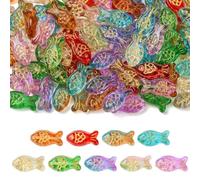Ipotkitt 90 cuentas de pez hechas a mano en 9 colores, cuentas de metal entrelazadas con diseño de animales marinos, océanos, cuentas sueltas para manualidades, joyas, pulseras, aretes, collares