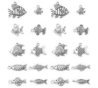 Ipotkitt Abalorio de estilo tibetano con diseño del alfabeto para viajes, música, tarot, cruz, nudo, calavera, flor, pistola, planeta, vampiro, pez, tortuga, para manualidades, joyas, Metal, No es una