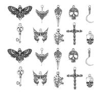 Ipotkitt Abalorio de estilo tibetano con diseño del alfabeto para viajes, música, tarot, cruz, nudo, calavera, flor, pistola, planeta, vampiro, pez, tortuga, para manualidades, joyas, Metal, No es una