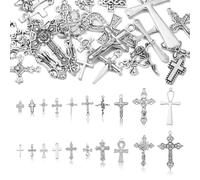 Ipotkitt Abalorio de estilo tibetano con diseño del alfabeto para viajes, música, tarot, cruz, nudo, calavera, flor, pistola, planeta, vampiro, pez, tortuga, para manualidades, joyas, Metal, No es una