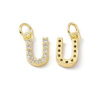 Ipotkitt Abalorio de letras de latón de color dorado con circonita cúbica con anillo de salto, letras del alfabeto, dijes para hacer joyas, pulseras, collares, aretes, manualidades, Latón, No es una