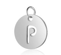 Ipotkitt Dijes redondos planos de acero inoxidable 304 de 12 mm con letras con anillo de salto, letras del alfabeto, para hacer joyas, pulseras, collares, Acero inoxidable, No es una piedra preciosa