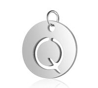 Ipotkitt Dijes redondos planos de acero inoxidable 304 de 12 mm con letras con anillo de salto, letras del alfabeto, para hacer joyas, pulseras, collares, Acero inoxidable, Sin piedra preciosa