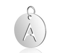 Ipotkitt Dijes redondos planos de acero inoxidable 304 de 12 mm con letras con anillo de salto, letras del alfabeto, para hacer joyas, pulseras, collares, Acero inoxidable, No es una piedra preciosa