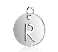 Ipotkitt Dijes redondos planos de acero inoxidable 304 de 12 mm con letras con anillo de salto, letras del alfabeto, para hacer joyas, pulseras, collares, Acero inoxidable, No es una piedra preciosa
