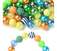 Ipotkitt Juego de 50 cuentas redondas acrílicas de 12 estilos, color azul y verde, cuentas espaciadoras sueltas para manualidades, llaveros, pulseras, collares, manualidades