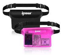 IPOW 2 PCS Bolsa Impermeable Riñonera Protectora Impermeable al Agua Bolsa Impermeable IPX8 con Cinturón Ajustable Bolsa PVC Estanca para Playa Deporte Mar Natación, Negro y Rosa Traslúcido