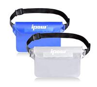 IPOW 2 PCS Bolsa Impermeable Riñonera Protectora Impermeable al Agua Bolsa Impermeable IPX8 con Cinturón Ajustable Bolsa PVC Estanca para Playa Mar Natación, Blanco Traslúcido y Azul Traslúcido