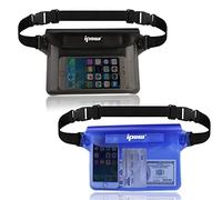 ipow 2 PCS Bolsa Impermeable Riñonera Protectora Impermeable al Agua Bolsa Impermeable IPX8 con Cinturón Ajustable Bolsa PVC Estanca para Playa Deporte Mar Natación, Negro Traslúcido y Azul Traslúcido