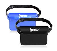 IPOW 2 PCS Bolsa Impermeable Riñonera Protectora Impermeable al Agua Bolsa Impermeable IPX8 con Cinturón Ajustable Bolsa PVC Estanca para Playa Deporte Mar Natación, Negro y Azul Traslúcido