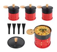 ipow 4 Piezas mini Parrillas para Raclette, set de Horno para Raclette con Revestimiento Antiadherente para Velas Calientaplatos, Raclette con Velas Calientaplatos con Rascador y Tapa, Negro, Rot