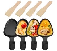 ipow 4 Sartenes Raclette Triangulares Mangos Negros + Palas Madera - Antiadherente Profesional, 18.34cm, Formato Innovador