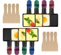 ipow 8 Sartenes Raclette Cuadradas con Mangos de Colores + Palas Madera - Antiadherente, 18.35x9.23cm, Ideal Queso/Huevos/Carnes