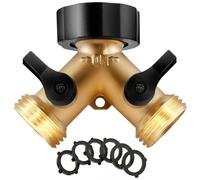 IPOW Adaptador divisor de conector de manguera de jardín de 2 vías con cuerpo de latón macizo + 6 arandelas de manguera de goma con uso de agarre cómodo