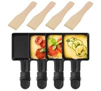 ipow Juego de 4 Sartenes Cuadradas para Raclette con Mangos Negros + Palas de Madera - Antiadherente, 18.35x9.23cm, Parrilla Eléctrica Universal
