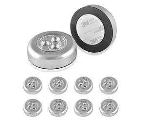 IPOW Luz LED adhesiva, Luz Nocturna con Pulsador, Iluminación LED para Armario, Luz LED Inalámbrica, Luz Nocturna a Pilas, Lámpara Nocturna sin Cable, Luz Blanca Fría (10PCS)